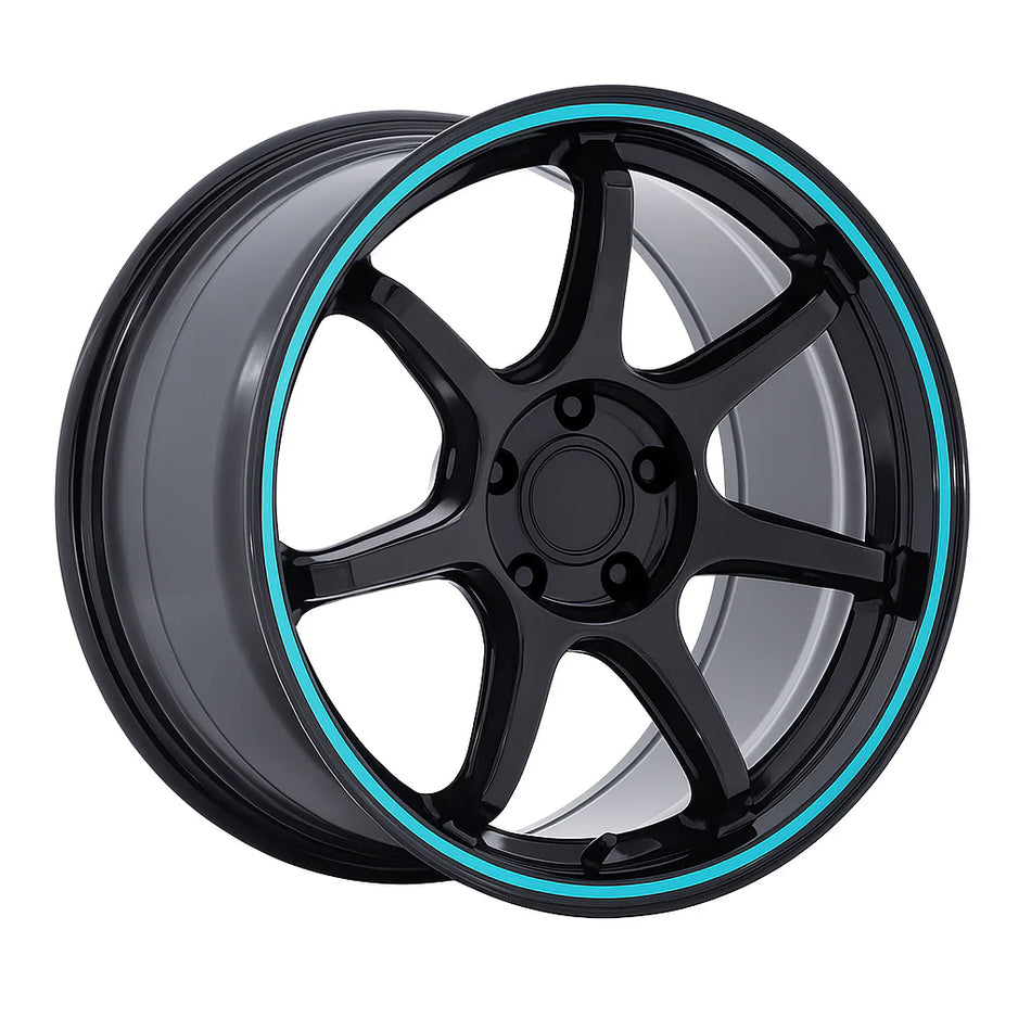 AxisRide AR7 Track Wheel – 18x8.5 ET35 5x112 – Gloss Black w/ Teal Ring